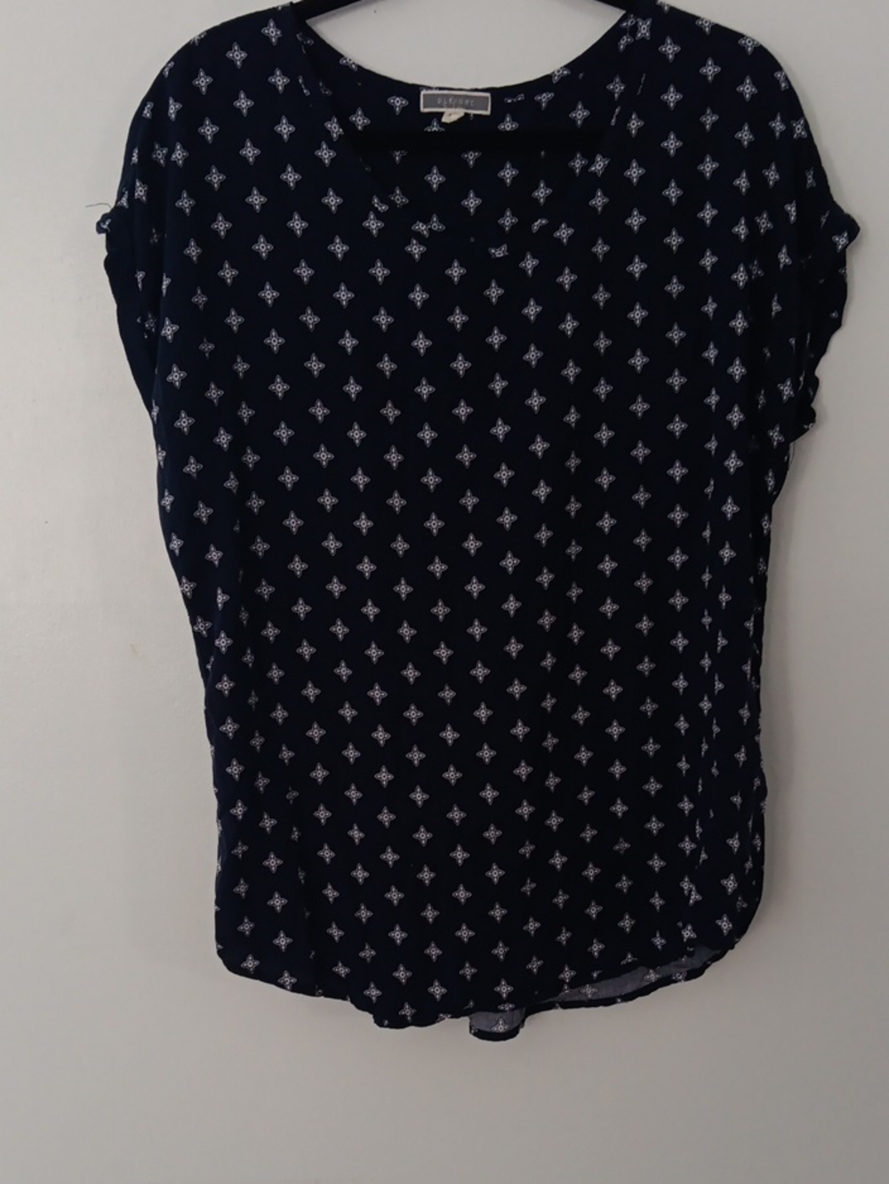 Pleione Star Printed Scoop Neck Rolled Cap Sleeve  Blouse #3752